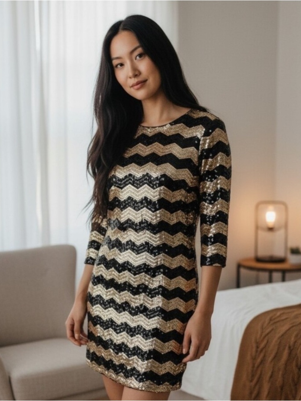 Gianni Bini Chevron Sequin Small Minidress - Picture 5 of 5